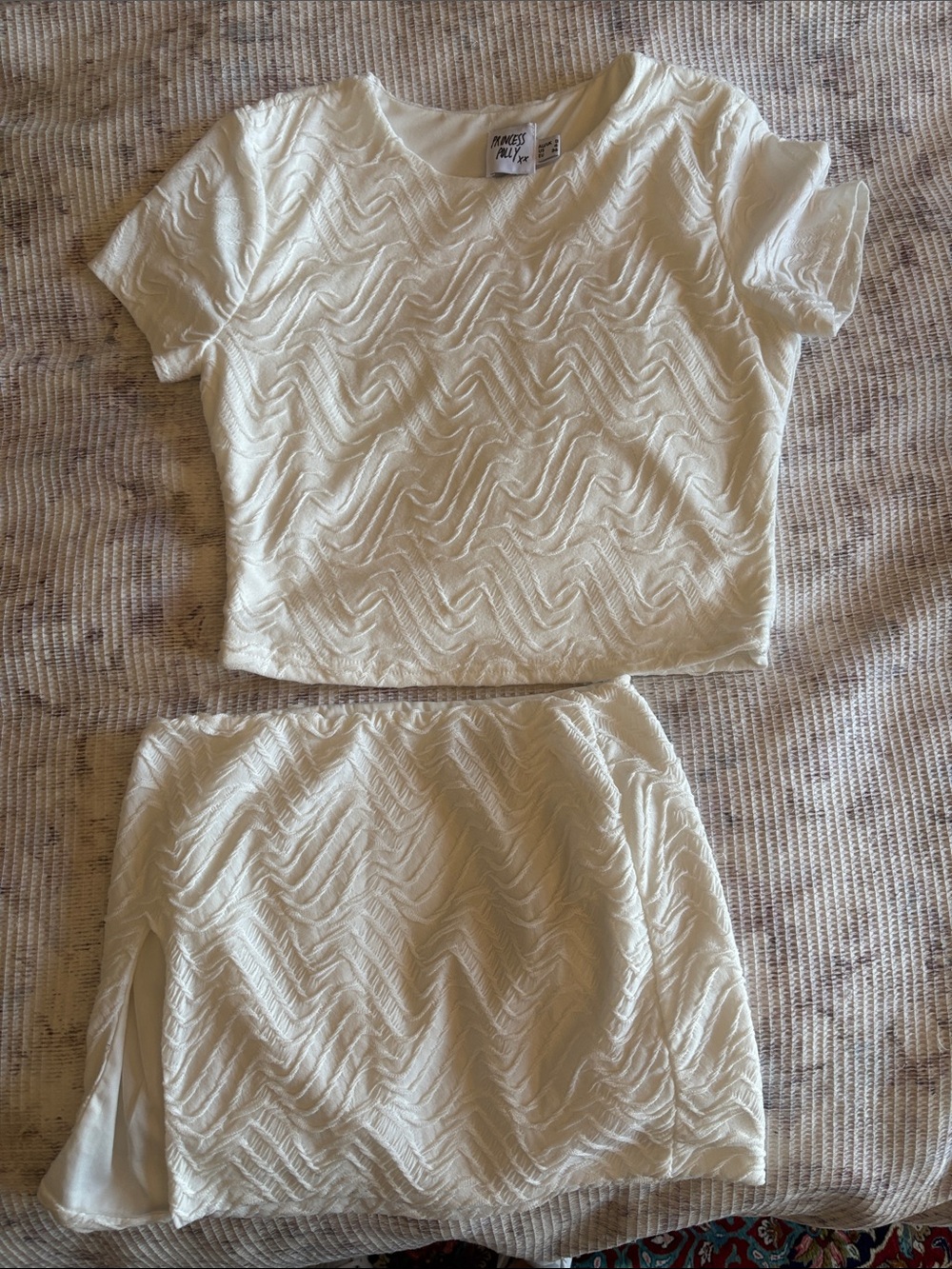 Princess Polly Cream Textured Mini Skirt Set